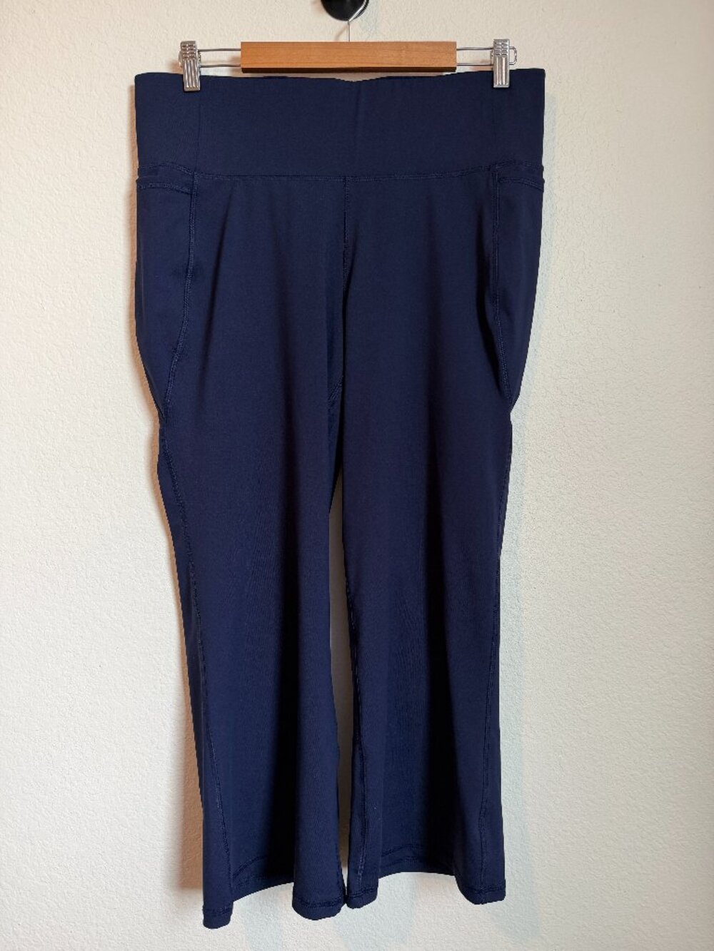 Livi Lane Bryant High Rise Wicking Capri Flare Legging in Pantone Maritime Blue - Picture 2 of 7